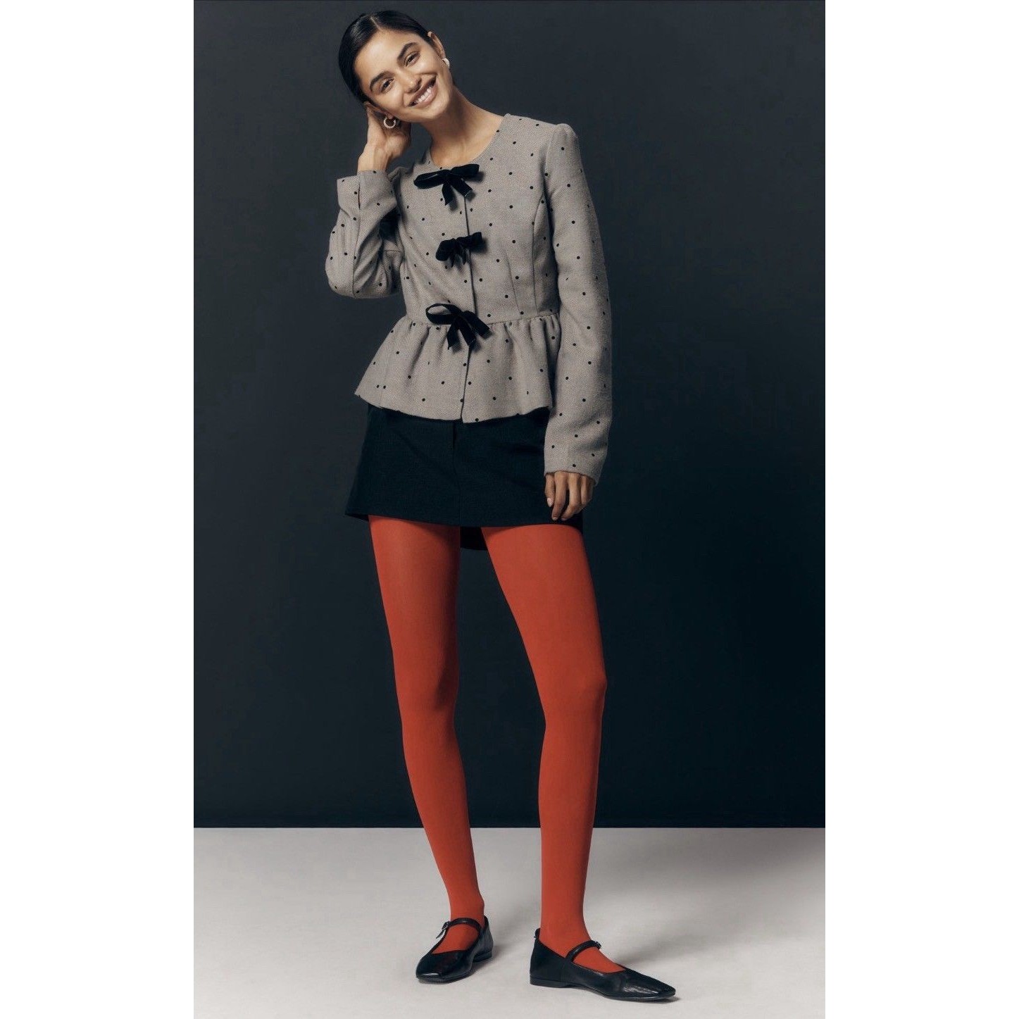 Anthropologie Maeve Peplum Jacket Black Dot Preppy Retro Minimalist Large Nwt